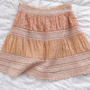 Small Boho Crochet Lace Tiered Skirt Neutral Cottagecore Mini